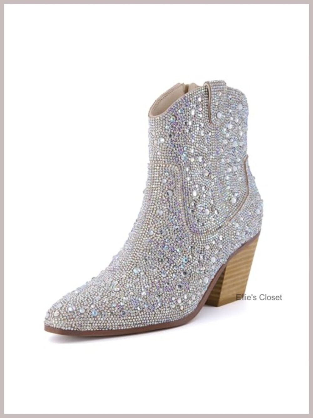 Rhinestone Western Ankle Booties with Memory Foam Block Heel